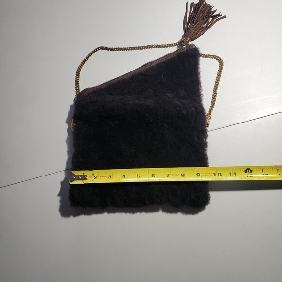 Dark Brown Leather and Sherpa Purse with Chain Strap -shipping incl - Picture 8 of 16